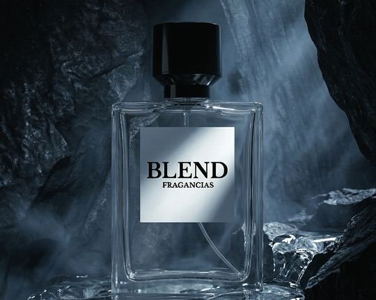 Frasco Blend sobre piedra oscura con luz tenue