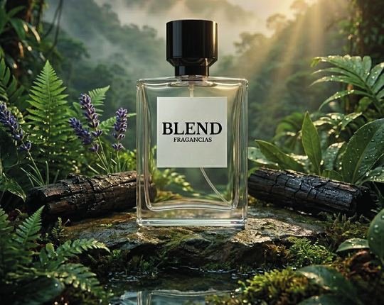 Frasco Blend en un bosque con luz de mañana